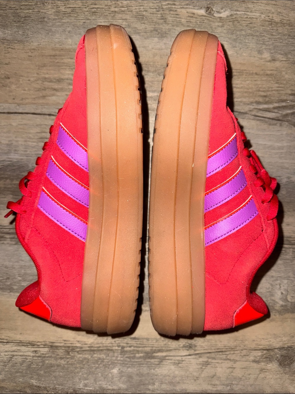 adidas Red Sneakers with Purple Accent Stripes